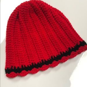 Red & black lady’s winter beanie hats handmade